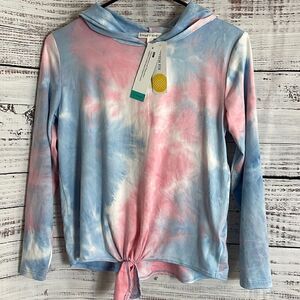 Crown Of Hearts Top Girls Size L Hoodie Front Tie Dye  Long Sleeve Tee New